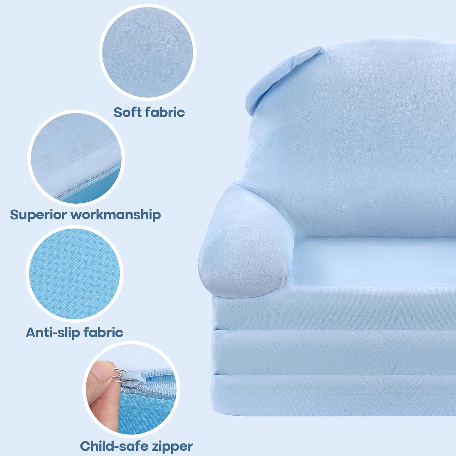 Sofá infantil con función plegable, sofá para niños elige telas de felpa corta