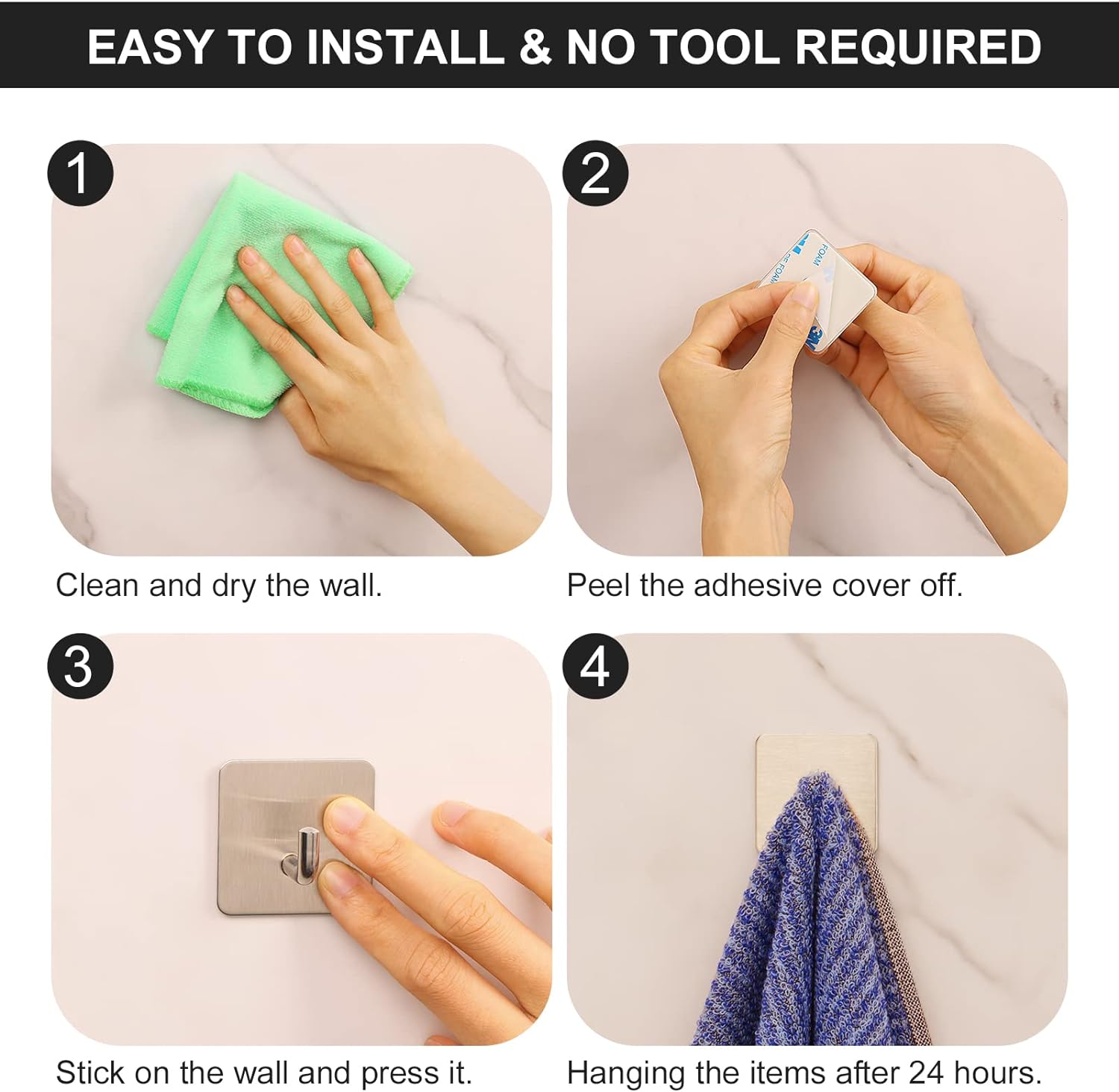 Ganchos adhesivos resistentes para pegar en la puerta de la toalla de pared,