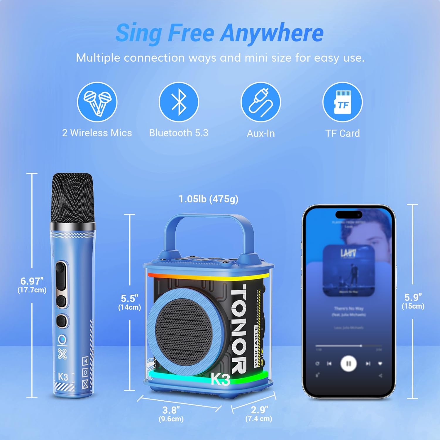 Mini máquina de karaoke con 2 micrófonos inalámbricos, altavoz Bluetooth