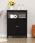 Armario de baño negro gabinete de almacenamiento de suelo con estante ajustable