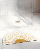 Tapete de baño retro bohemio con forma de sol y amanecer y sol de secado rápido
