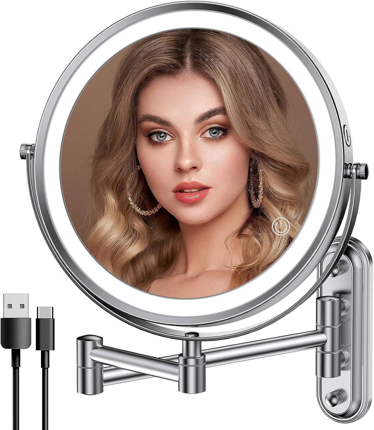 Espejo Maquillaje Iluminación LED y 10 aumentos Recargable Espejo de baño  Espejo de pared Espejo cosmético -  España