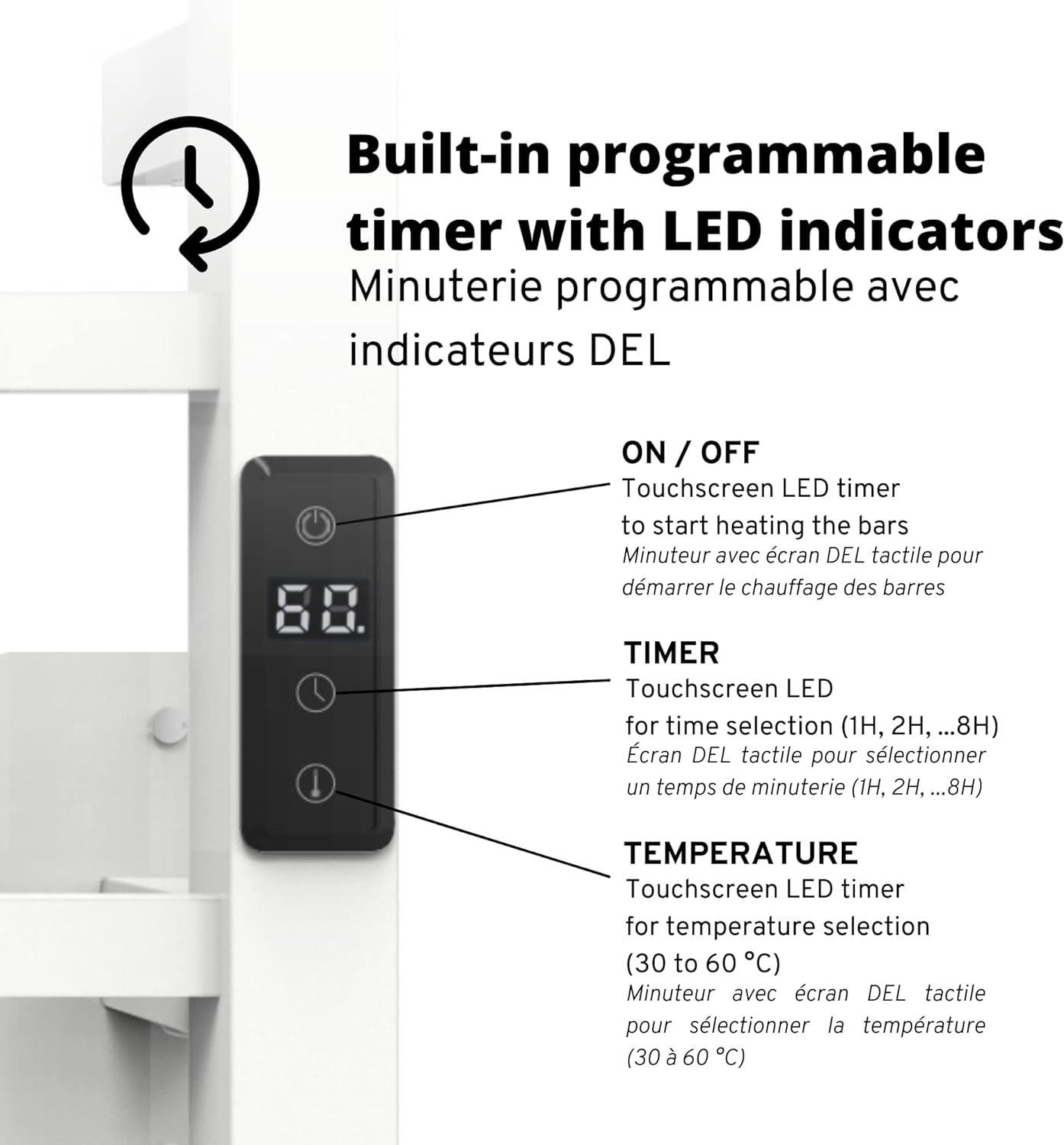 Odass Calentador de toallas Temporizador incorporado con indicadores LED Modos - VIRTUAL MUEBLES