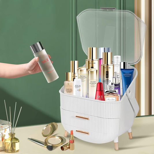MASSY Egg Shape(Oval) Makeup Storage Box, Countertop Portable Vanity Cosmetics - VIRTUAL MUEBLES