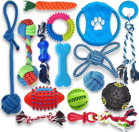 Juguetes masticables de dentición para cachorros paquete de 15 juguetes