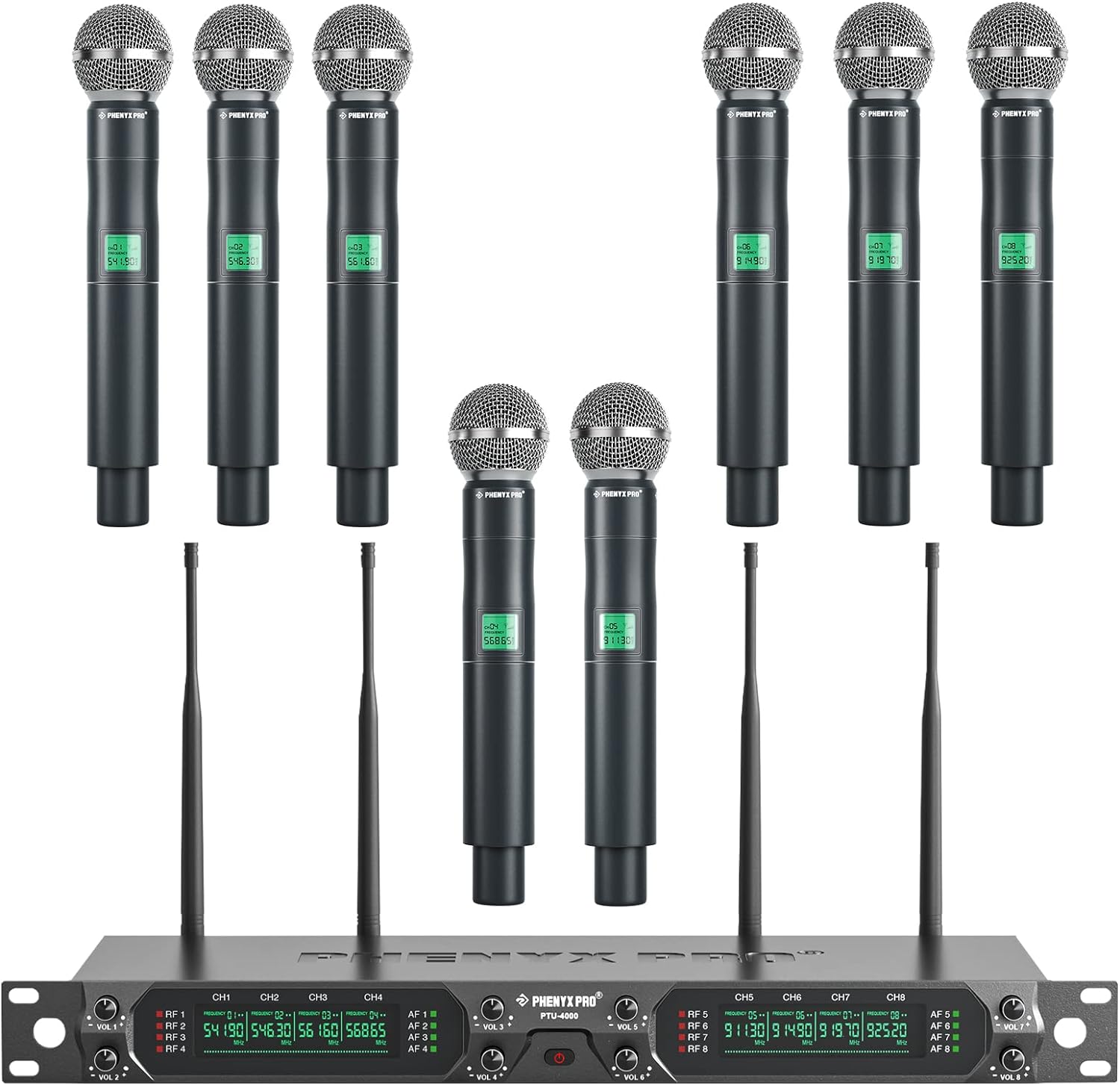 Sistema de micrófono inalámbrico profesional de 4 canales, micrófonos de  mano inalámbricos de metal UHF para cantar karaoke en iglesia, frecuencia