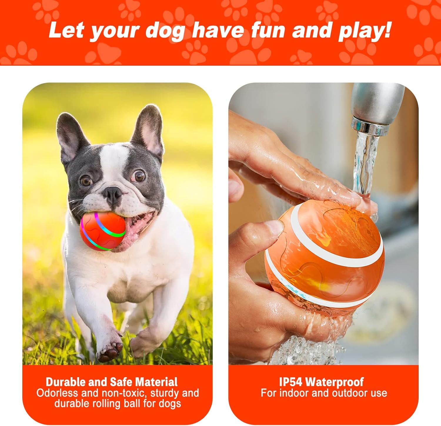  Syhood 2 juguetes interactivos para perros, juguetes  automáticos de bola rodante, juguetes para perros en movimiento con luces  LED de flash seguro y duradero, bolas de juguete para perros grandes,  medianos