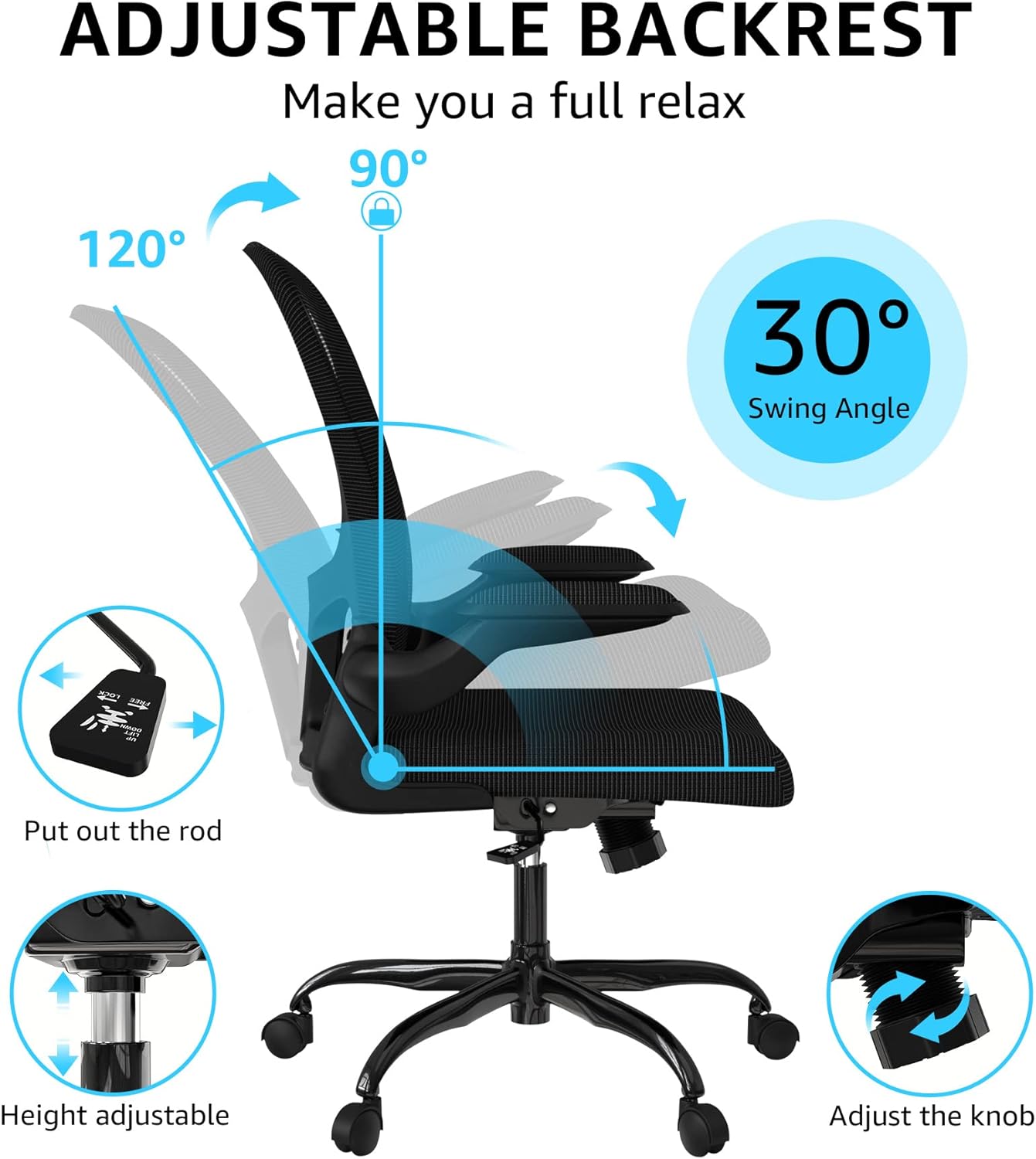 Silla de oficina, silla de escritorio para computadora, silla de escritorio  ergonómica, silla de trabajo giratoria de 360°, silla de computadora con
