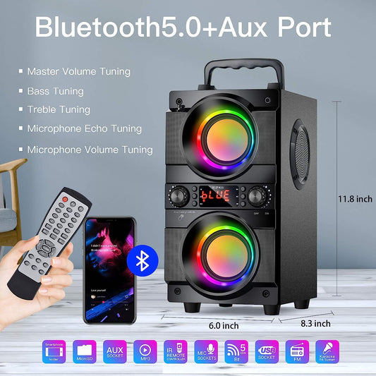 Altavoz Bluetooth portátil de 60 W (pico de 80 W) con doble subwoofer de graves