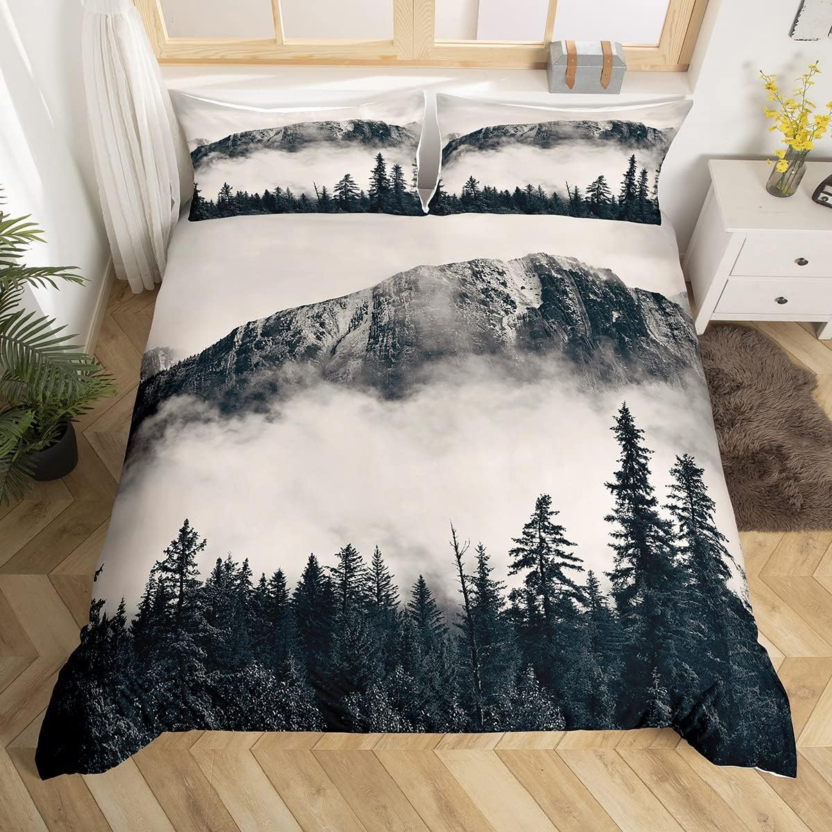 National Park Juego de ropa de cama con diseño de montaña ahumada, funda de