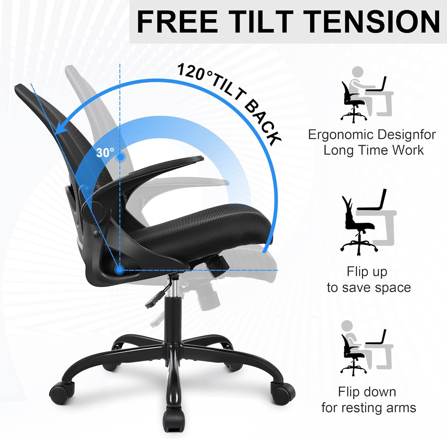 Silla ergonómica – Una silla de escritorio versátil con soporte lumbar  ajustable, respaldo de malla transpirable y ruedas lisas – Experimenta una