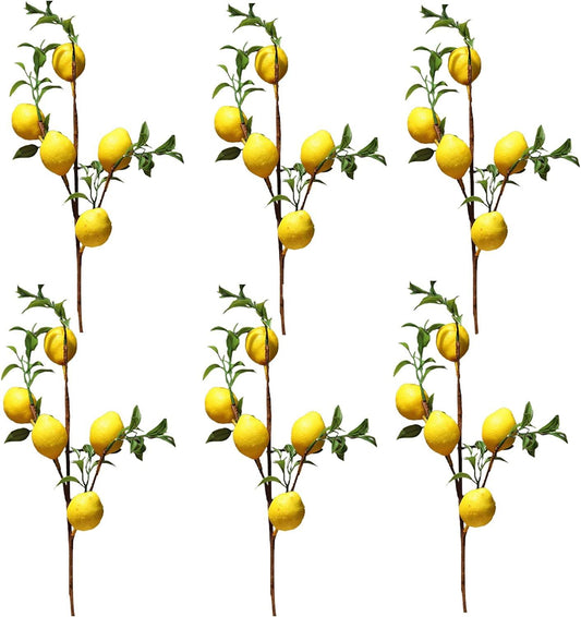 Firlar 6 ramas de limón artificiales, ramas de flores de limón falsas amarillas - VIRTUAL MUEBLES