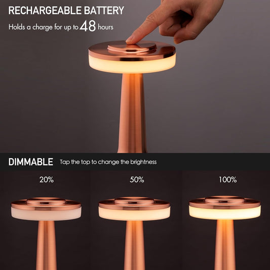 Lámpara de mesa LED portátil con sensor táctil, brillo de 3 niveles, batería