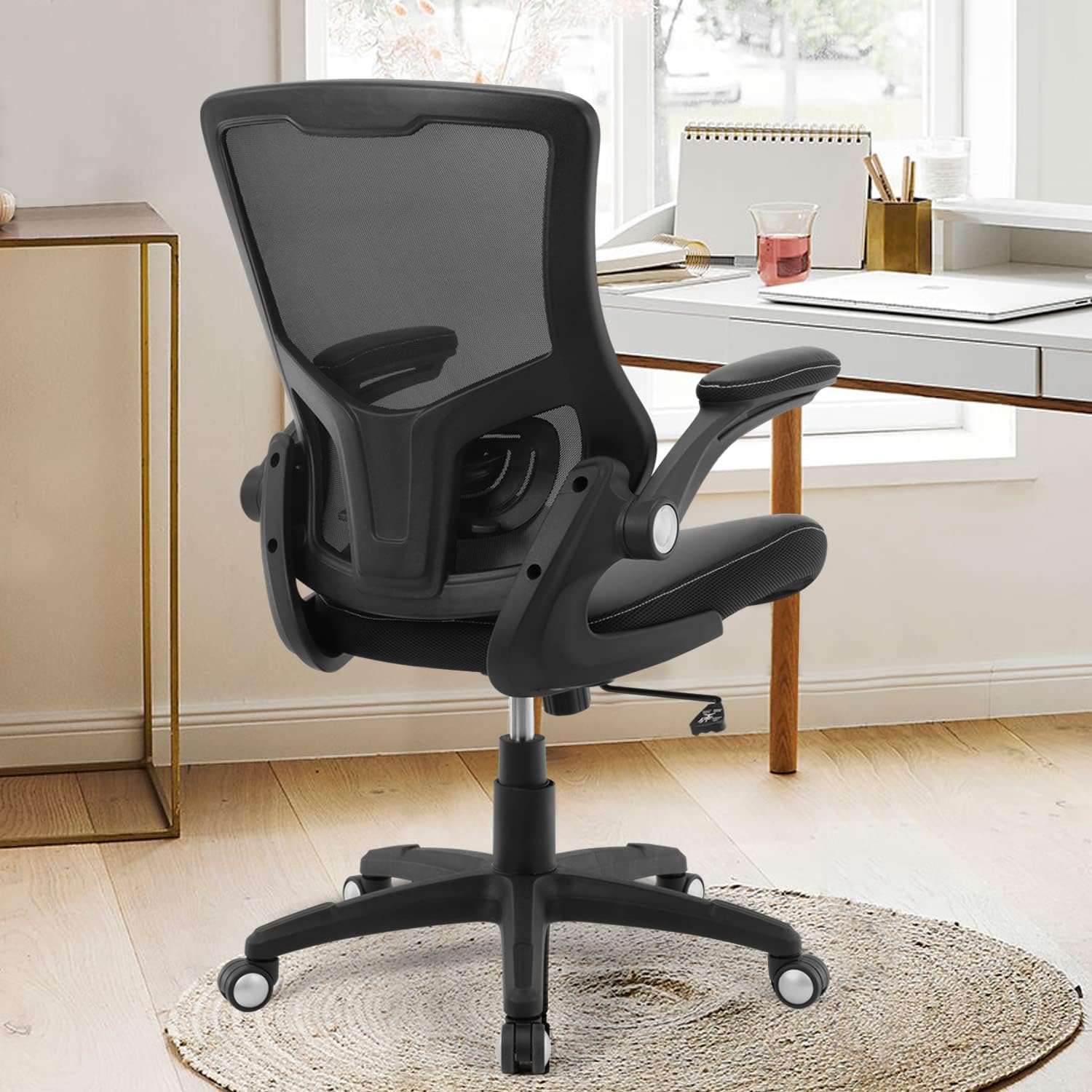 Silla de oficina en casa, silla ergonómica de escritorio para computadora,  silla giratoria ajustable de altura media con reposabrazos, color gris