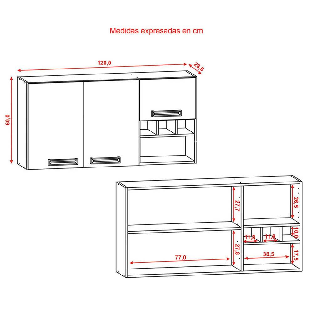 Cocina 120cm Jazmín 6 Puertas 2 Cajones Maderado Natural/Gris - VIRTUAL MUEBLES