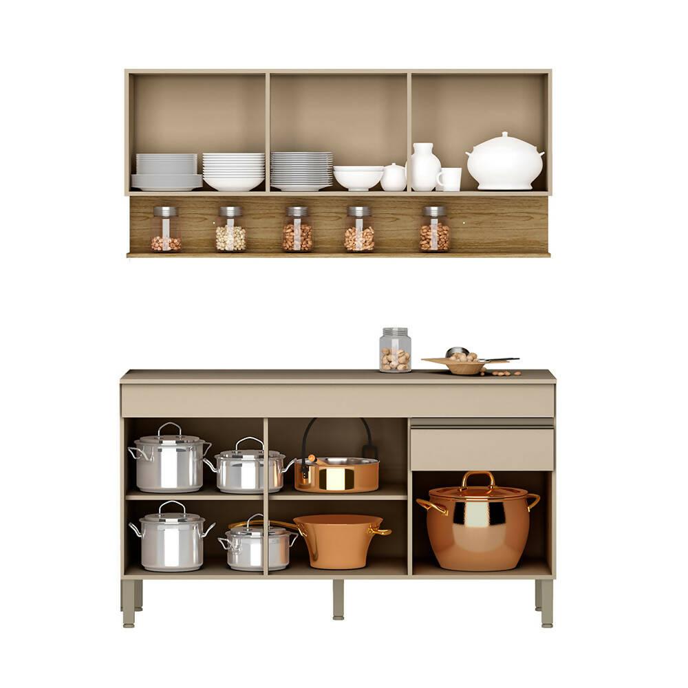 Cocina 150cm Hortensia 6 Puertas 1 Cajón Vainilla/Maderado Natural - VIRTUAL MUEBLES