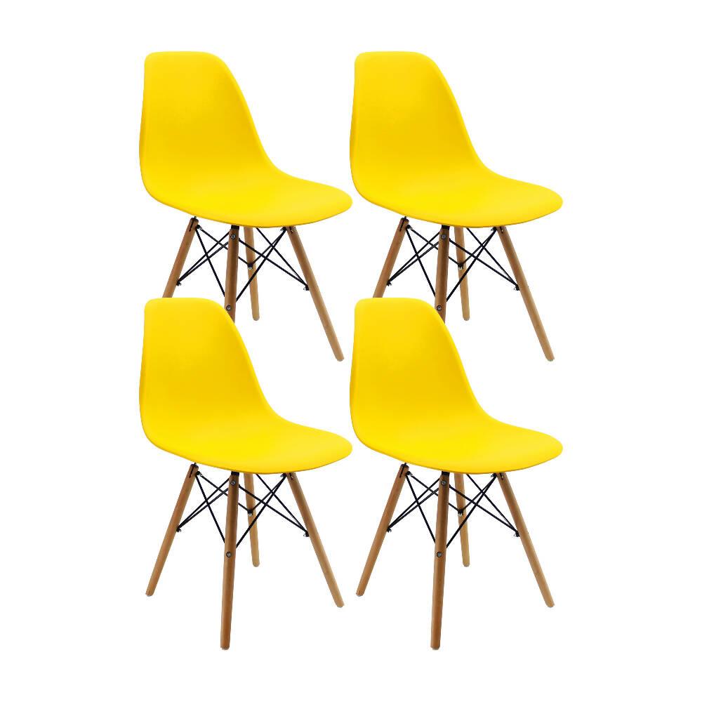 Kit por 4 sillas Eames Patas En Madera para comedor, sala, restaurante - Amarillas - VIRTUAL MUEBLES