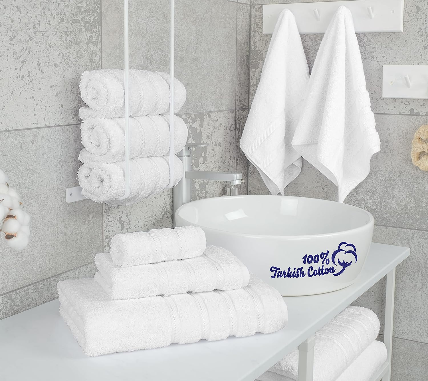  Juego de toallas blancas para baño, juego de regalo de lujo de  6 piezas, 2 toallas de baño grandes de 30 x 56 pulgadas, 2 toallas de mano  de 18 x