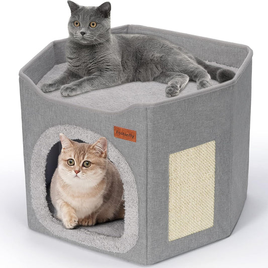 Camas cueva para gatos de interior, casa grande con rascador para gatos, cama