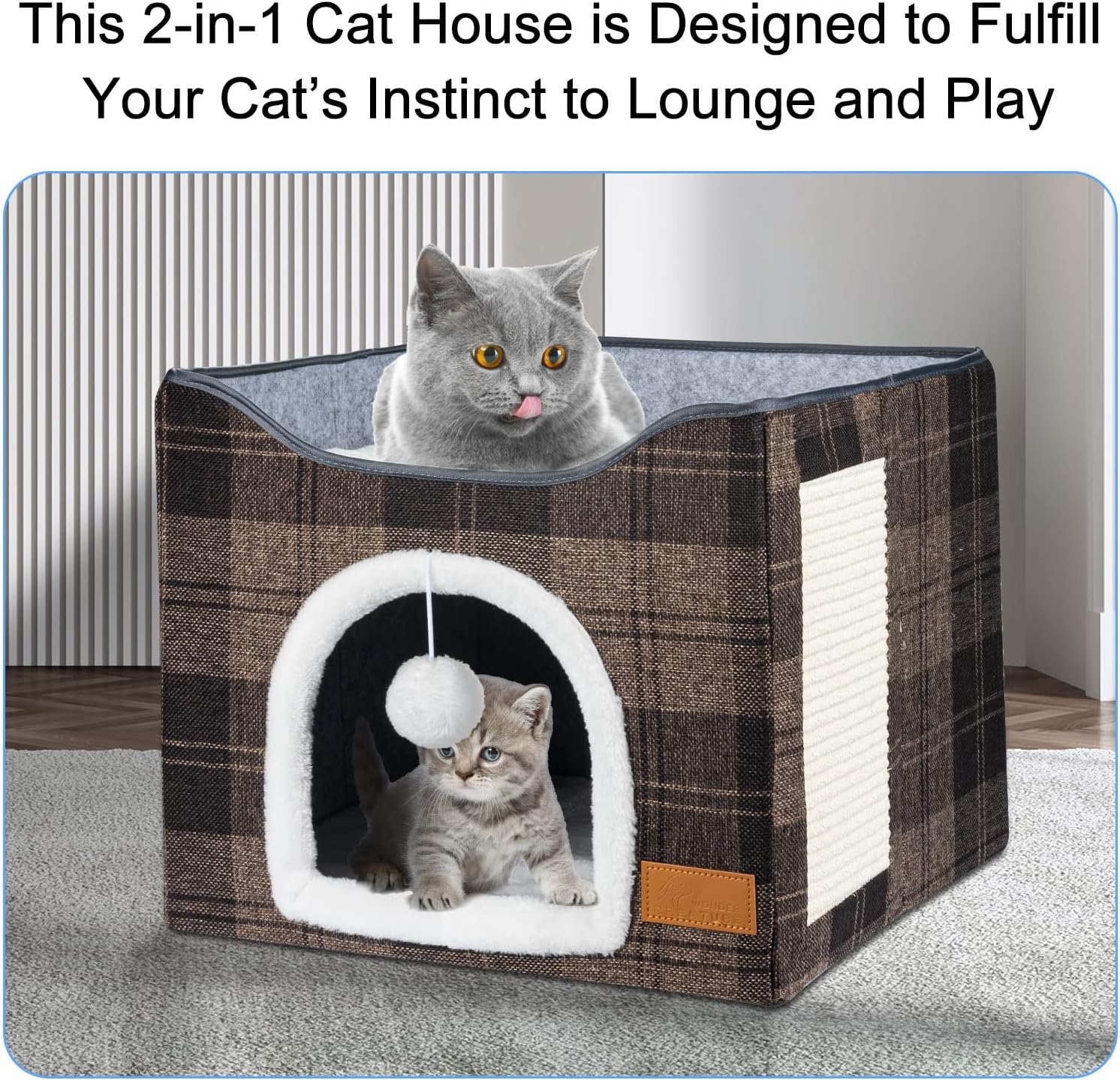 Cama para gatos de interior, casa para gatos con tabla de rascar duradera y