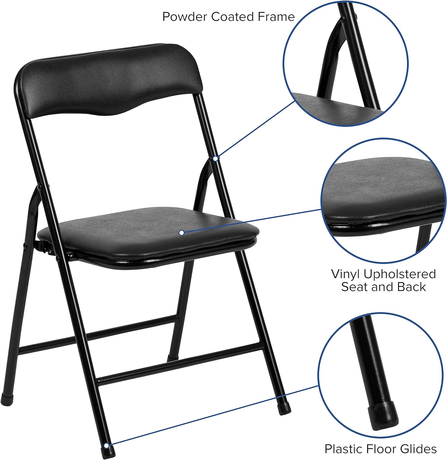 Juego de mesa y silla plegable de 5 piezas para niños, color negro