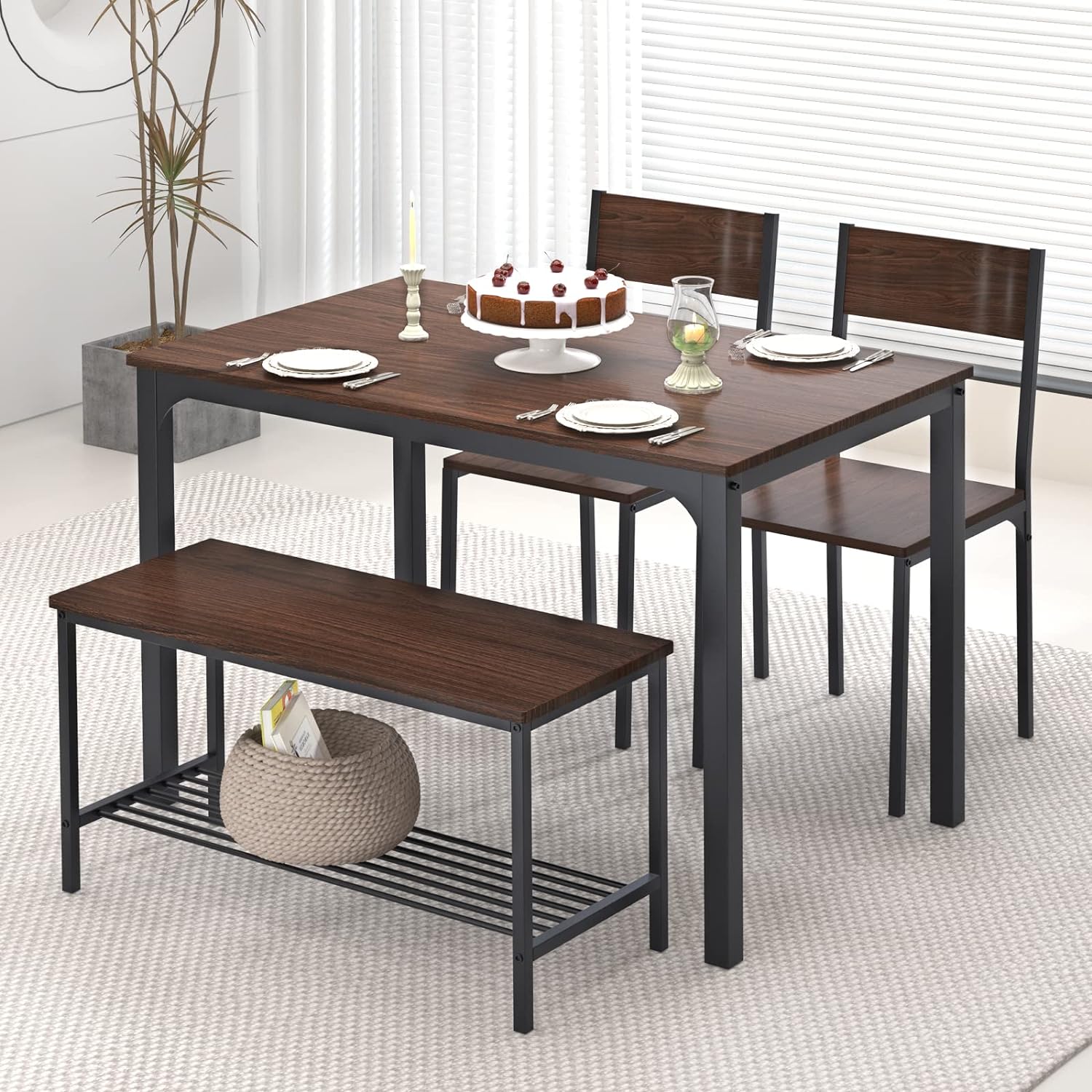 Mesa de cocina de 4 piezas y 2 sillas para 4 personas con banco, juego -  VIRTUAL MUEBLES