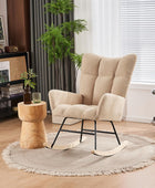 Mecedora para guardería, silla mecedora tapizada de tela de peluche con respaldo alto