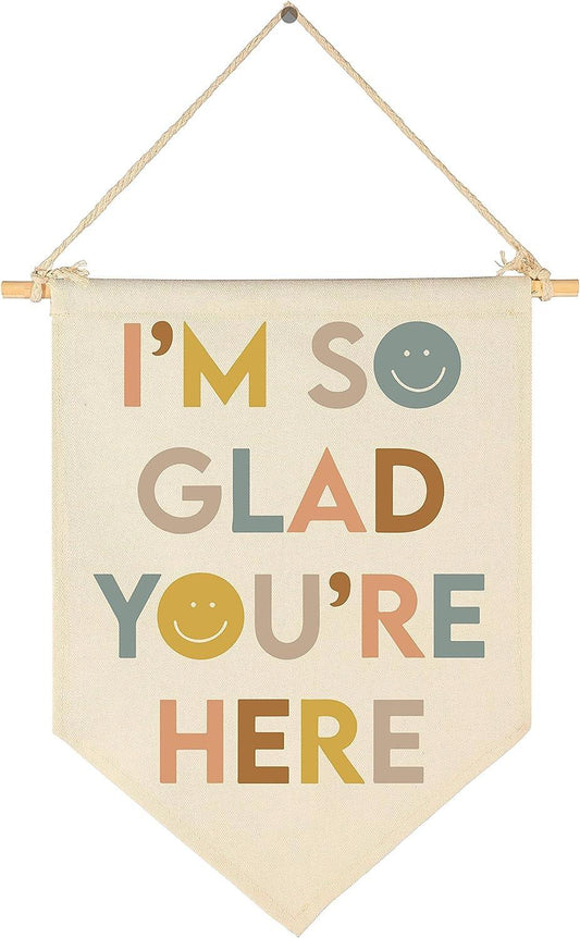 Decoración de aula con texto en inglés "I'm So Glad You're Here" ("I'm So Glad - VIRTUAL MUEBLES