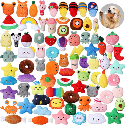 80 juguetes chirriantes para perros pequeños y cachorros, juguetes de peluche