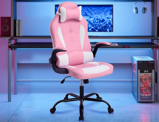 Silla de videojuegos, silla de computadora de piel sintética ajustable con