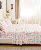 Juego de sábanas tamaño King romántico con estampado floral rosa, 100%