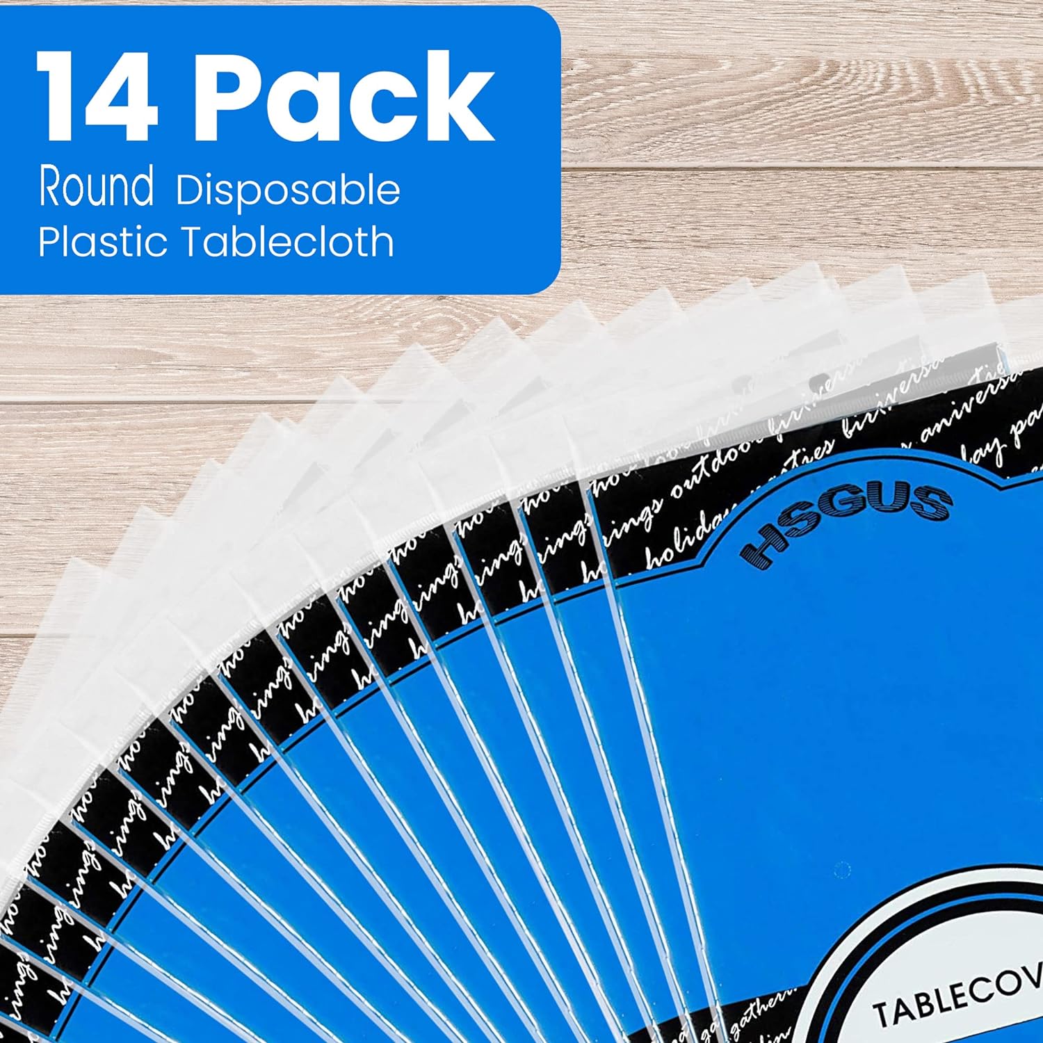 Paquete de 14 manteles redondos de plástico azul de alta calidad, 84 x 84