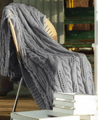 Amélie Manta de punto gris trenzado, suave, acogedora, ligera y transpirable,