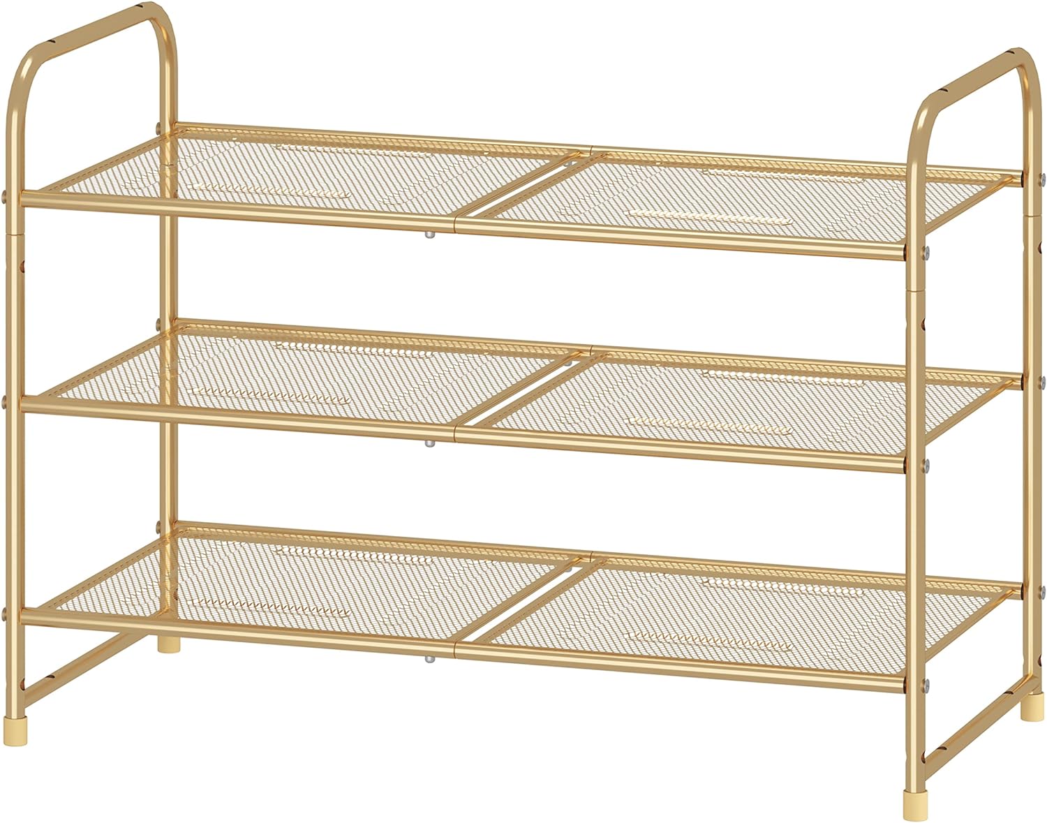 Zapatero apilable de 3 niveles, organizador de almacenamiento expandible y  ajustable, malla de metal, dorado