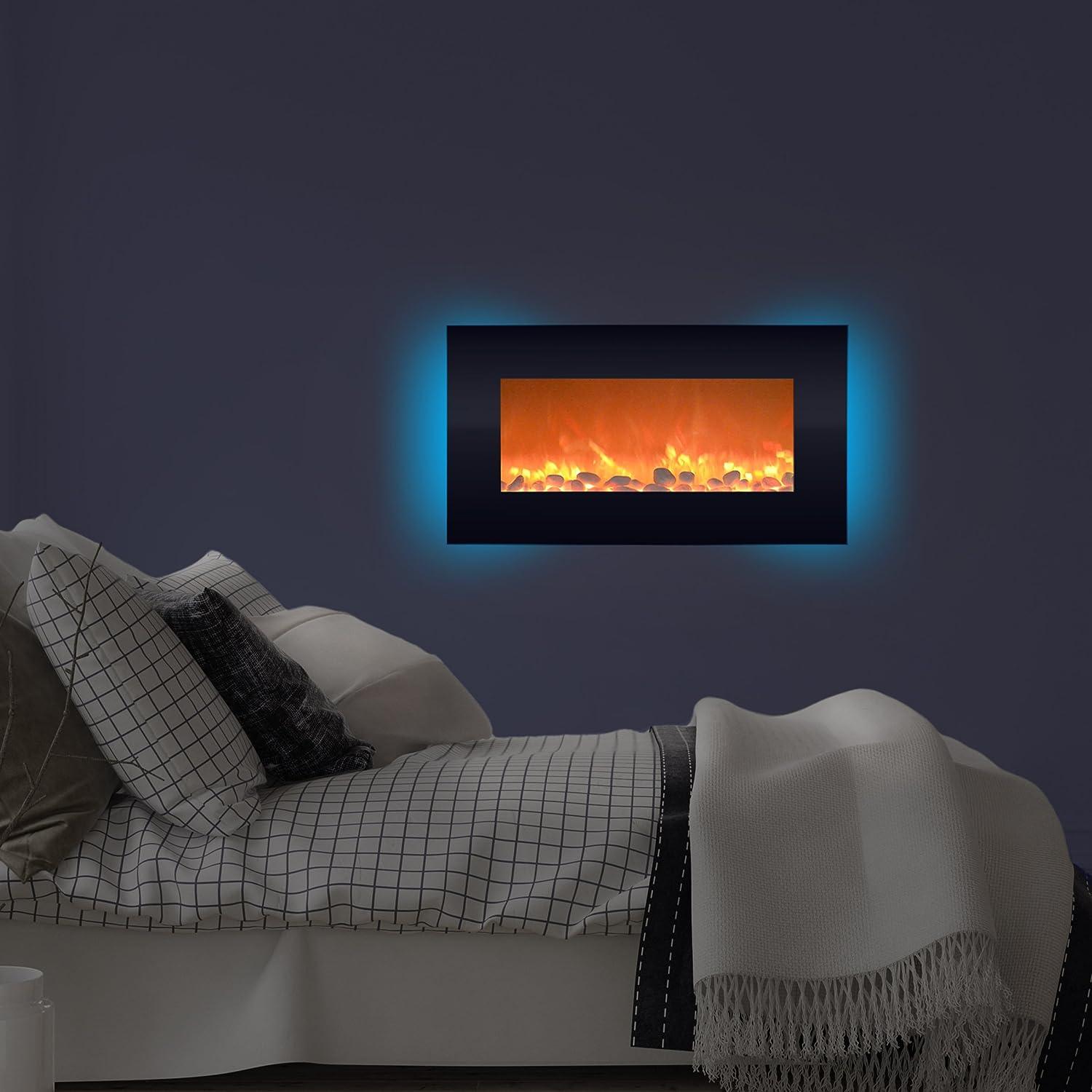 Northwest - Chimenea eléctrica, calentador LED de pared o chimenea  empotrada de 72 pulgadas con ventilación frontal, 10 colores de brasa,  pantalla