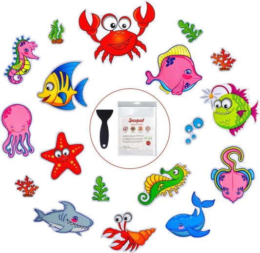 Calcomanías antideslizantes para bañera, 18 piezas adhesivas de mar para niños, - VIRTUAL MUEBLES