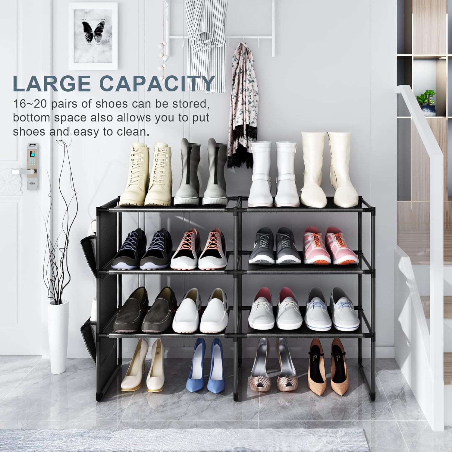 Armario de zapatos de cuatro puertas mejorado, organizador de zapatos que  ahorra espacio, zapatero compacto organizador de zapatos duradero para