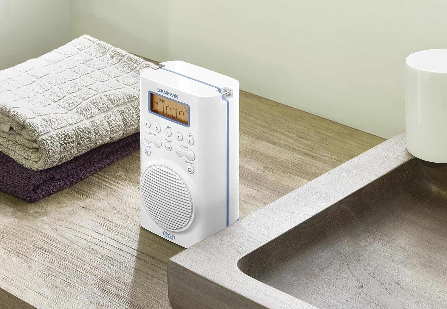 Radio de ducha impermeable H205 AMFM para alerta meteorológica, color blanco