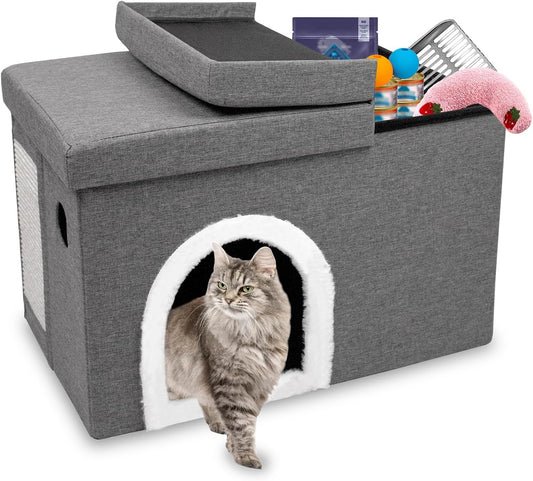Camas para gatos de interior, casa plegable para gatos con espacio de