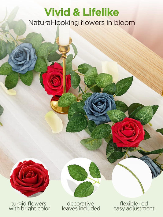 Rosas artificiales, 50 unidades, color rojo oscuro con tallos, flores - VIRTUAL MUEBLES