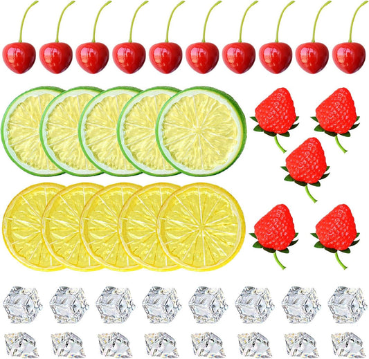 Chewarelly Juego de 70 cubitos de hielo de frutas falsas, incluye 10 rodajas de - VIRTUAL MUEBLES
