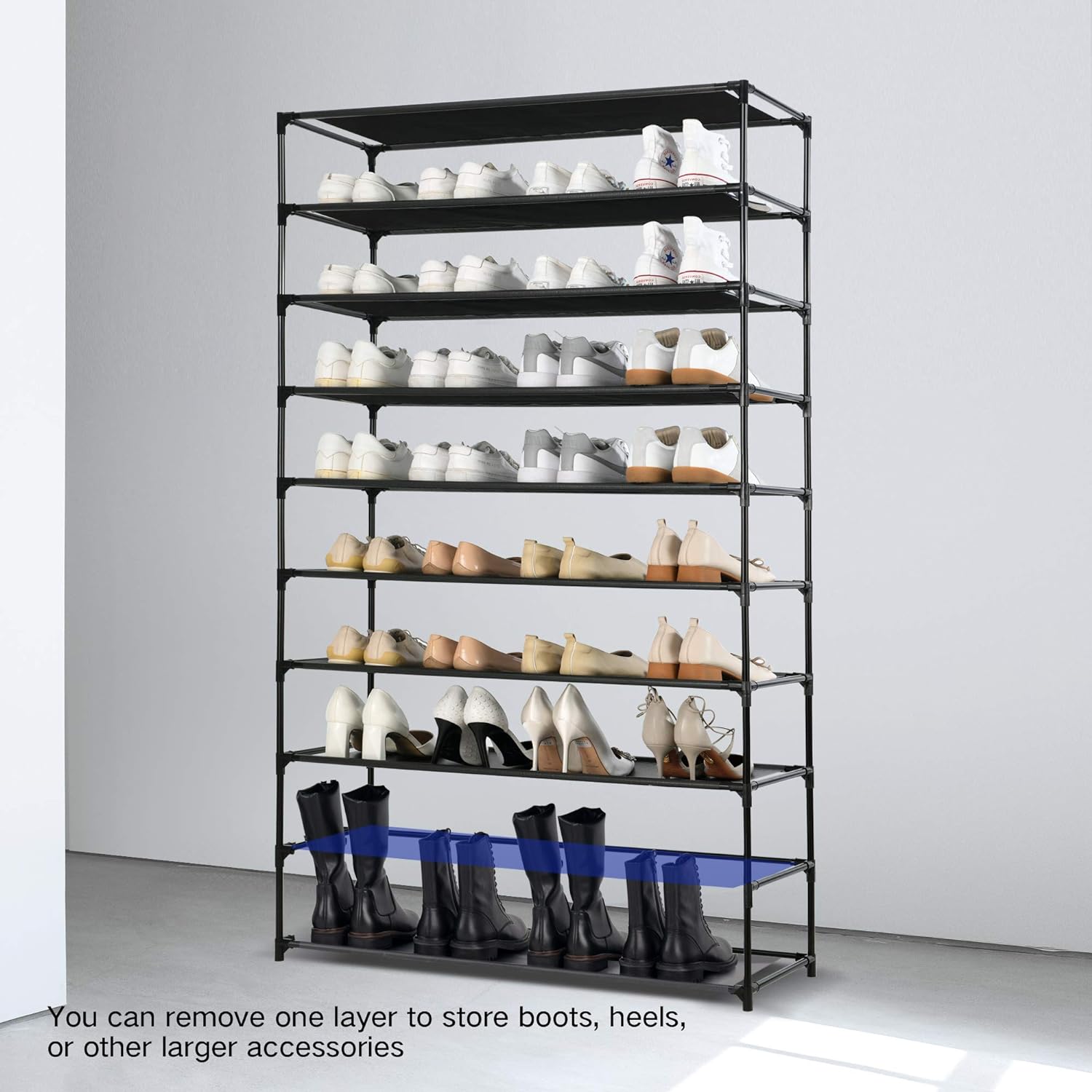 Estante para zapatos de 10 niveles de tela no tejida y metal, almacena 50