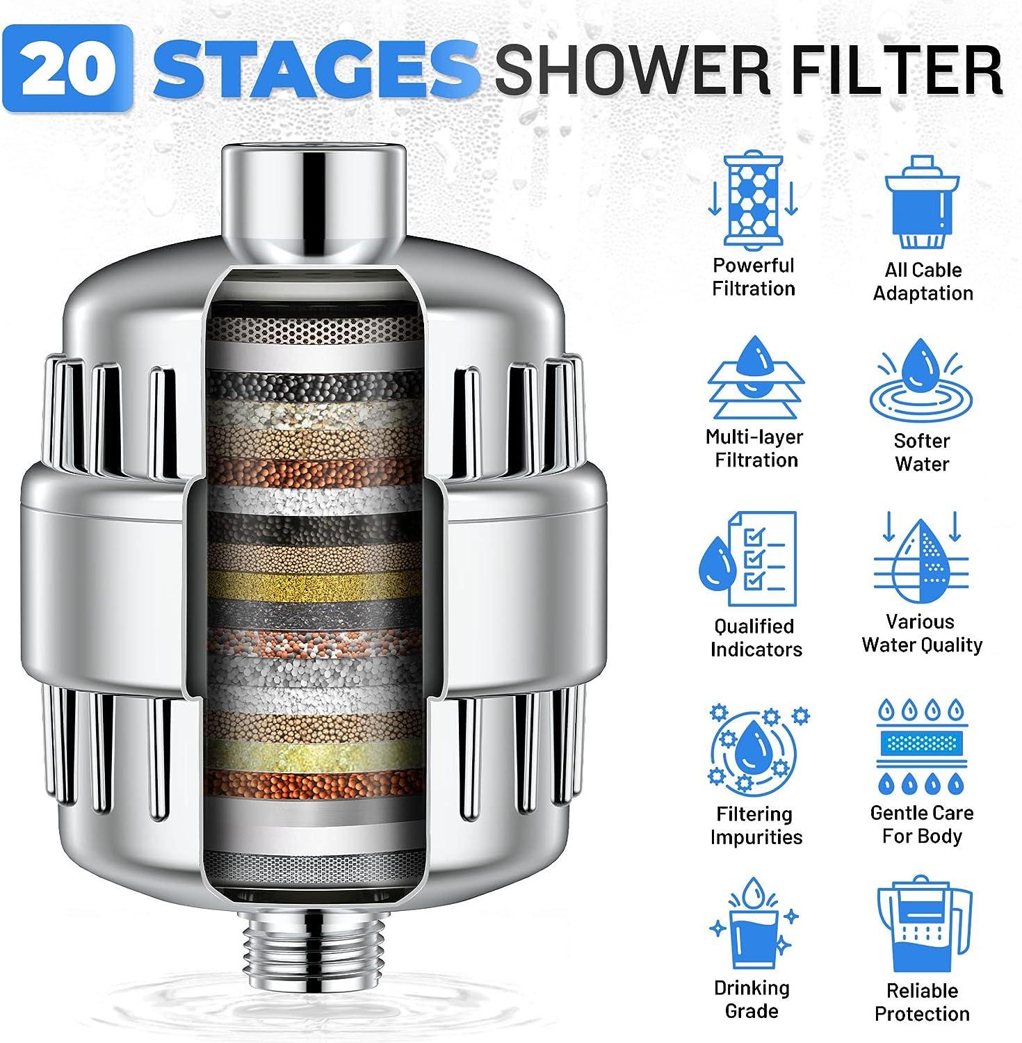 Filtro de cabezal de ducha de 20 etapas, filtro para agua dura