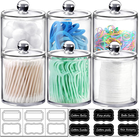 Qtip Paquete de 6 frascos dispensadores de boticario de 12 onzas para baño con etiquetas