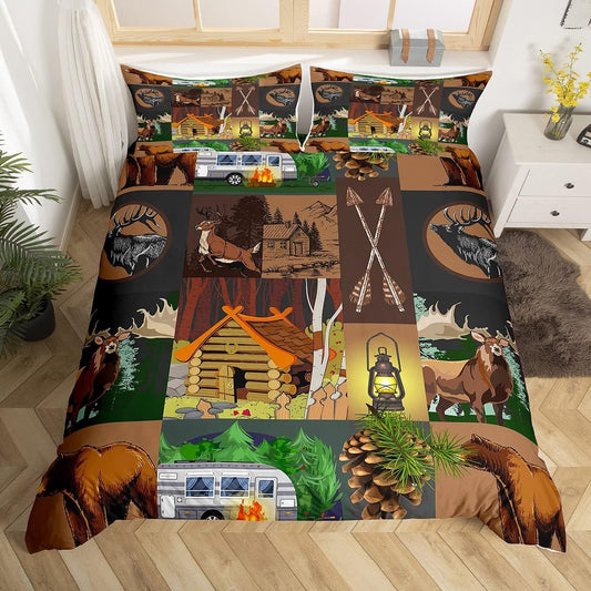 Funda de edredón con diseño de oso y ciervo, alce, juego de ropa de cama para