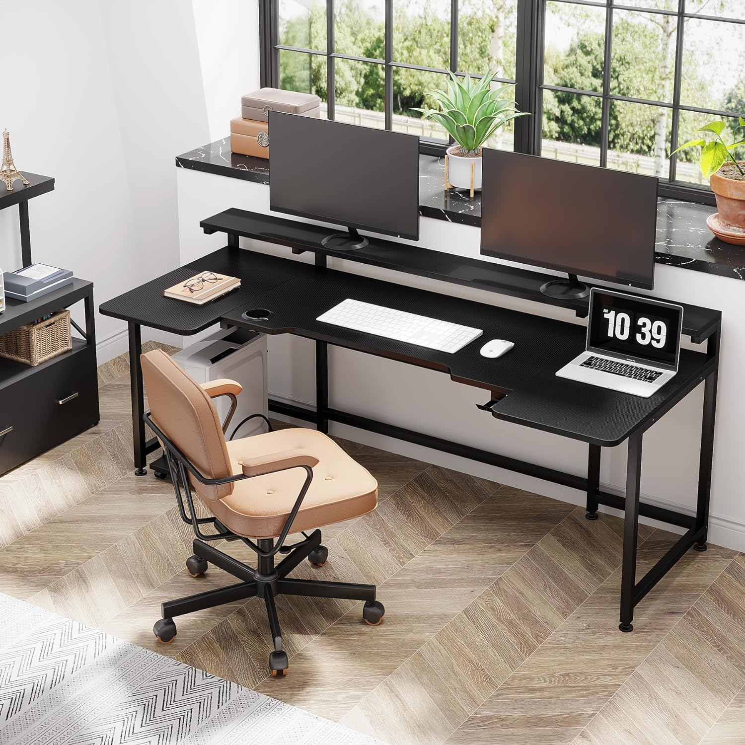 Escritorio moderno para ordenador con estantería, mesa de oficina para el  hogar, escritorio para juegos, escritorio