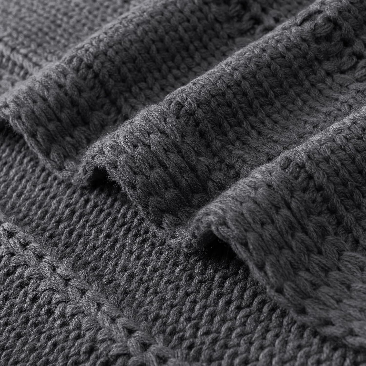 Manta de punto trenzado color gris oscuro para sofá, súper suave, cálida y