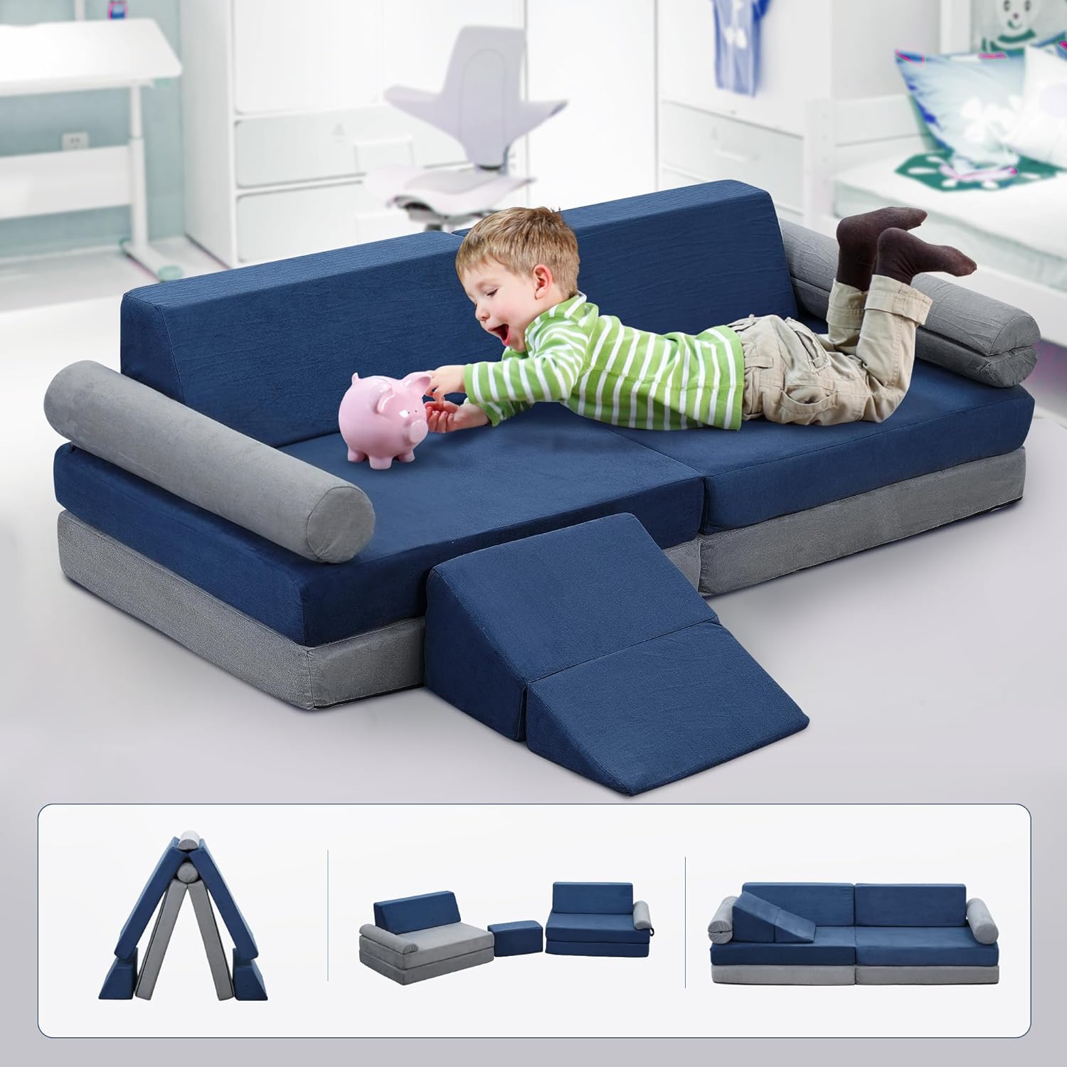 Sofá para niños, sofá modular para niños pequeños con otomanas, sofá  infantil para niños pequeños y bebés, sofá imaginativo para juegos para  muebles