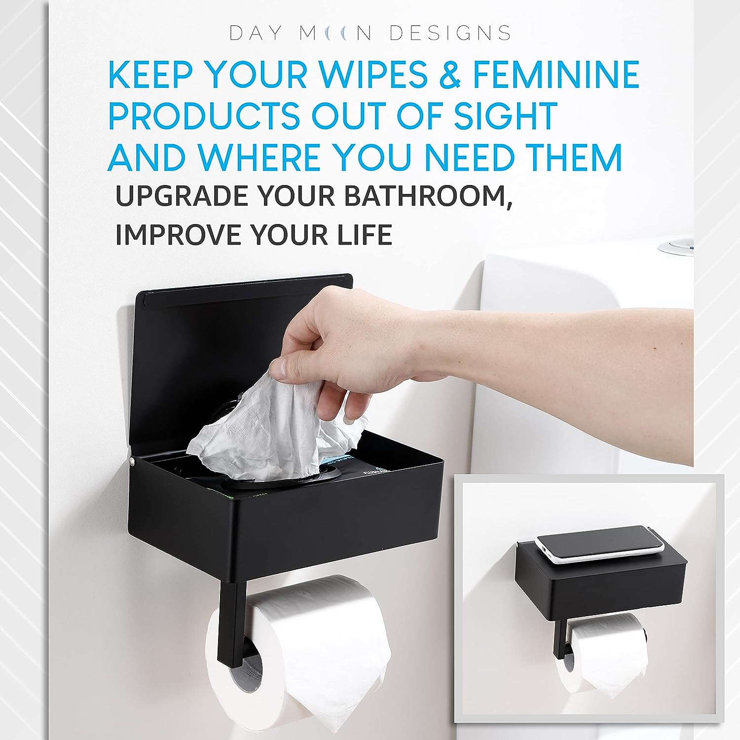 Portarrollo de papel higiénico con dispensador de toallitas húmedas