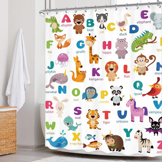 Cortina de ducha con alfabeto infantil de 60 pulgadas de ancho x 72 pulgadas de - VIRTUAL MUEBLES